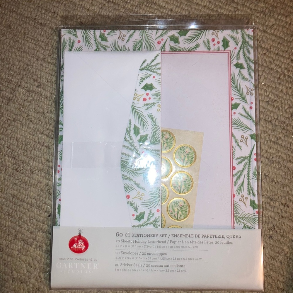 Gartner Studios 60 pc Holiday Stationery Set with Stickers - Holly Green + White